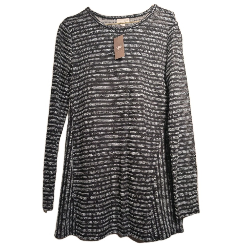 J Jill Sweater Tunic Women XS Bl/Gry Stripe Knit Long Sleeve Lightweight NWT